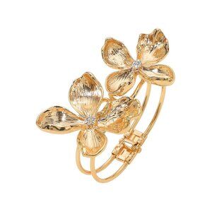 Tigerstars Double Floral Gold Hinged Bangle Bracelet